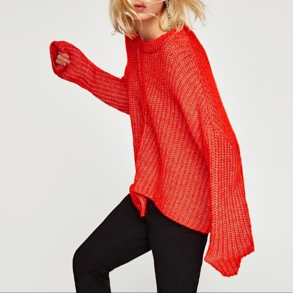 Zara knit oversized orange alpaca sweater size S